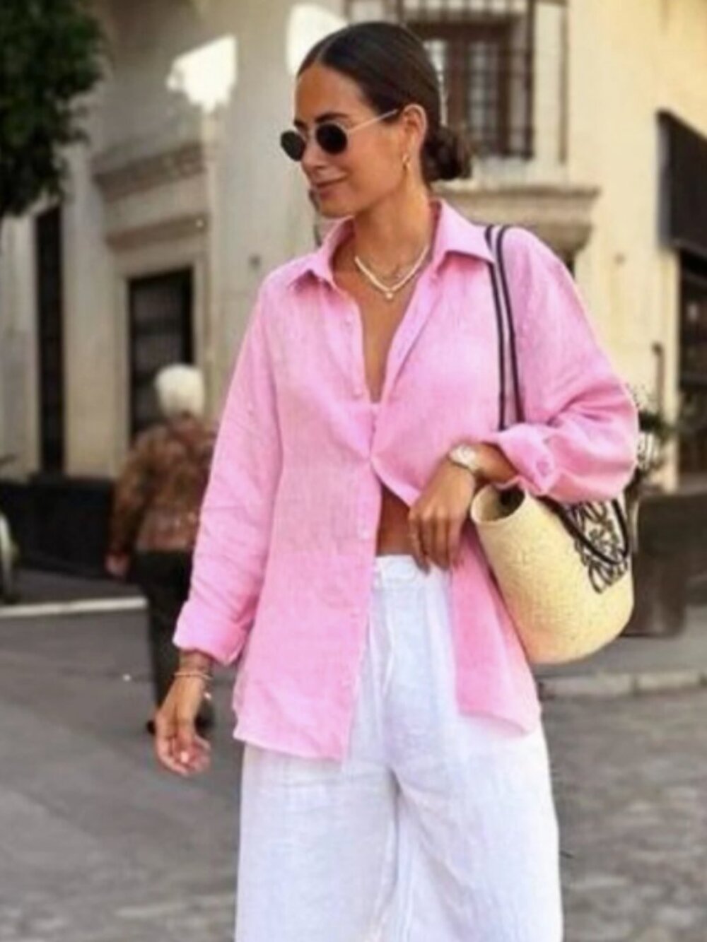 Gap Linen Boyfriend Shirt Relaxed Fit Pink - Women's M - Picture 8 of 8